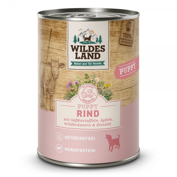 Wildes Land Classic Puppy - Rind mit Süßkartoffeln, Äpfeln, Wildkräutern & Distelöl